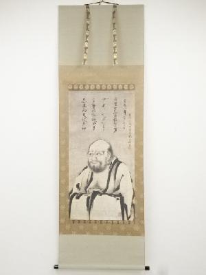 曽我墨谿　達磨像　印刷紙本掛軸（共箱）